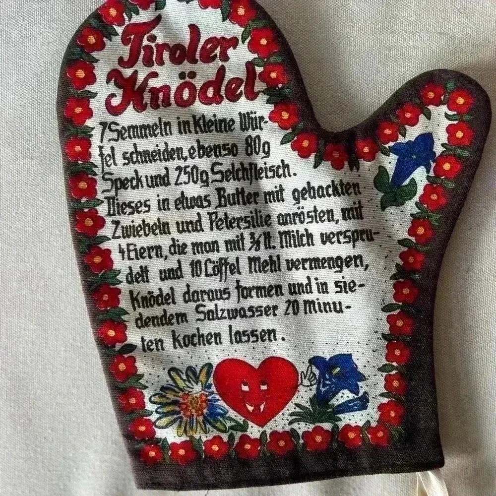 Vintage KOLF Austria Folk Art Oven Mitt German Antique Knödel Recipe